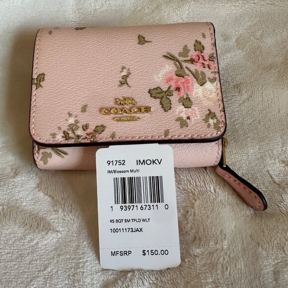 NWT! RARE! Coach 91752 Rose/Floral Print Bouquet Small Trifold Wallet In Blossom - Picture 8 of 8